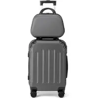 Alightup 2tlg. ABS Hartschalen Kofferset 12/20 Zoll, Trolley mit 4 Rollen und Tragegriff, Eckschutz, Teleskopgriff, Dunkelgrau
