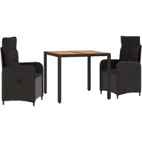 Syfax Outdoortisch-Set 3 stk. Schwarz 90 x 90 x 75 cm