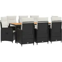 Syfax Outdoortisch-Set 9 stk. Schwarz und Cremeweiß