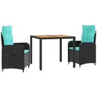 Syfax Outdoortisch-Set 3 stk. Black and Turquoise 90 x 90 x 75 cm