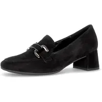 Gabor Pumps , Damen, Gr. 37,5, Leder Textil, schwarz, Ziegenveloursleder, Schuhe Pumps, Blockabsatz, Abendschuh, Businessschuh mit edler Zierspange, Weite G
