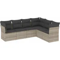 vidaXL 6-tlg. Garten-Sofagarnitur mit Kissen Hellgrau Poly Rattan