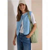 Cecil Plüschweste , Damen, Gr. XS (36), easy blau, Plüsch, Obermaterial: 100% Polyester, unifarben, hüftlang, V-Ausschnitt, Westen Plüschweste, Softshelldetails, V-Ausschnitt, unifarben