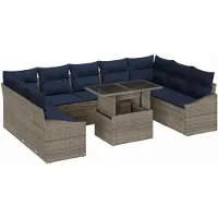 vidaXL Sofa Set 10 stk. 9-Sitzanzahl Schwarz und Blau Poly-Rattan