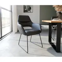 DELIFE Esszimmerstuhl Yago-Flex mit Armlehnen Echt-Leder Schwarz Kufengestell Schwarz Taschenfederkern