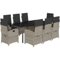 vidaXL 9-tlg. Garten-Essgruppe mit Kissen Hellgrau Poly Rattan