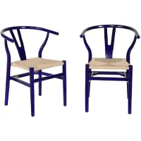 Sweeek - 2er-Set Holzstühle mit Sitzfläche aus Seilbespannung - Blau