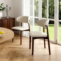 MODFU 2er Set Esszimmerstühle, Moderne Polsterstühle mit Eichenholzbeinen in Walnuss Design, Küchenstühle mit Rückenlehne und Stoffbezug, Holzstuhl für Esszimmer Küche Homeoffice