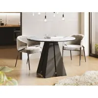 WFL GROUP Runder Ausziehbarer Esstisch mit Schwarzem Metallgestell - Moderner Industrieller Tisch in Weißer Marmoroptik für Esszimmer oder Küche - 120 cm bis 200 cm - EU - Marmor Weiß