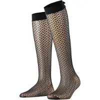 Falke Miss Ribbon Damen Kniestrümpfe, 39-42, Schwarz, Netz