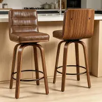 STILVORA Barhocker mit Kunstlederpolsterung und geschwungenen Holzbeinen, Drehstuhl 360° für Küche, Bar und Theke,Küchenhocker,Hocker komfortabel
