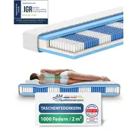 AM Qualitätsmatratzen | 1000 Federn 7-Zonen Taschenfederkernmatratze - 120x180 cm - H3 | Tonnentaschenfederkernmatratze | 120/180 | Federkernmatratze | Härtegrad H3 | 7 Zonen | 24 cm Höhe