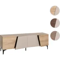 Mendler TV-Rack HWC-Q83, Lowboard TV-Schrank Türen 3D-Struktur Staufächer MDF Melamin 55x160x42cm Eiche-Optik