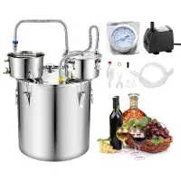 Vevor Distillieranlage 50 L mit Thumper-Fass Wasserpumpe Thermometer Silber, Destillationsset mit Doppelskala-Thermometer für Whisky, Wein und Brandy, Destillierer-Heimbrauset für Hobby und Küche