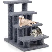 Costway Tiertreppe Katzentreppe, Kletterbaum Katzenbaum, Treppe für Katze bis 25 kg, Haustiertreppe Klein, Spielbaum 4 Aussichtplattformen, 61 x 41 x 60 cm, Spanplatte (grau)