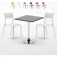 AHD Amazing Home Design Schwarz Quadratisch Tisch und 2 Stühle Farbiges Polypropylen-Innenmastenset Parisienne Mojito - Weiß