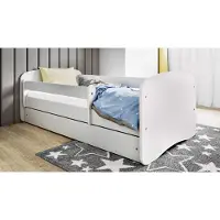 WFL GROUP Kinderbett Weiß 70x140 80x160 80x180 cm – mit Matratze, Rausfallschutz und Schublade – Jugendbett für Mädchen und Jungen – Stabil und Sicher – Weiß – 160x80 cm