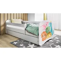 WFL GROUP Kinderbett Weiß 70x140 80x160 80x180 cm – mit Matratze, Rausfallschutz und Schublade – Jugendbett für Mädchen und Jungen – Stabil und Sicher – Dinosaurier – 140x70 cm