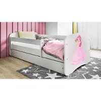 WFL GROUP Kinderbett Weiß 70x140 80x160 80x180 cm – mit Matratze, Rausfallschutz und Schublade – Jugendbett für Mädchen und Jungen – Stabil und Sicher – Prinzessin – 140x70 cm