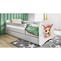 WFL GROUP Kinderbett Weiß 70x140 80x160 80x180 cm – mit Matratze, Rausfallschutz und Schublade – Jugendbett für Mädchen und Jungen – Stabil und Sicher – Bambi – 160x80 cm