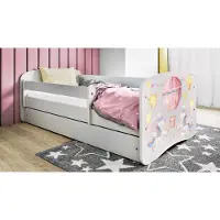 WFL GROUP Kinderbett Weiß 70x140 80x160 80x180 cm – mit Matratze, Rausfallschutz und Schublade – Jugendbett für Mädchen und Jungen – Stabil und Sicher – Einhorn und Ballon – 160x80 cm
