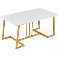 Northix Couchtisch, Marmoroptik, 90 cm, Metallgestell, Weißgold