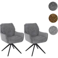 Mendler 2er-Set Esszimmerstuhl HWC-Q37, Küchenstuhl drehbar Auto-Return, Stoff (680g/m²) Chenille Metall MVG grau