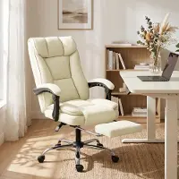 Sweiko Ergonomischer Bürostuhl mit Fußstütze, Kunstleder-Bezug, rollbar, drehbar, Metall, Beige+Schwarz