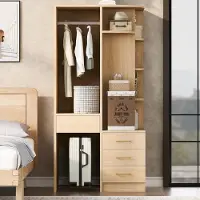 MODFU Kleiderschrank mit Kleiderstange,70 x 55 x 175 cm,Flurschrank mit Regalböden & Schubladen, Holz-Aufbewahrungsschrank Natur