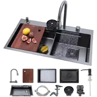 StarTech.com Einbauspüle Küche - Spülbecken Einzelbecken - Mit integrierter Stufe - Mit Wasserfallarmatur - Mit Schneidebrett - 85 x 46 x 23,6 cm - Für Wohnmobil & Vorbereitungsküche