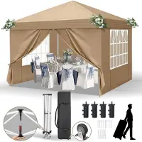 Sonstiges Faltpavillon 3x3m Khaki mit 4 Seitenteilen Wasserdicht UV-Schutz 50+