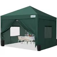 Quictent Faltpavillon 3x3m wasserdicht Pop-Up Gartenpavillon Stahlrahmen Grün mit Seitenwänden UV-Schutz 50+ Tragetasche