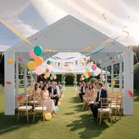 LZQ Pavillon 4x8 Meter mit PE-Dachplane 170g/m² & Fensterscheiben, Verzinkter Stahlrahmen, Grau