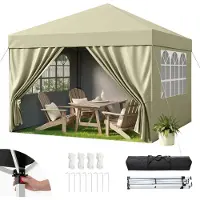 Hawthyhome Faltpavillon 3x3m Wasserdicht UV-Schutz 50+ Höhenverstellbar mit 4 Seitenteilen Beige