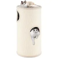 KOMFOTTEU Kratztonne für Katzen, 3-stöckiger Katzenhaus mit geräumiger oberen Aussichtsplattform & Katzenhöhle, Kratzbaum aus natürlichem Sisal, Ø 36, Grau/Braun