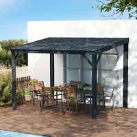 Sonstiges Wandmontierter Pavillon 3 x 3,6 m Grau mit Entwässerungssystem und verzinktem Stahldach