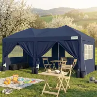 Quictent Faltpavillon 3x6m wasserdicht mit Seitenwänden UV-Schutz 50+ Stahlrahmen Dunkelblau