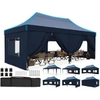 Quictent Faltpavillon 3x6m wasserdicht mit Seitenwänden UV-Schutz 50+ Stahlrahmen Blau