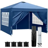 Sonstiges Faltpavillon 3x3m Pop-Up, wasserdicht, winterfest, höhenverstellbar, Stahlgestell, UV-Schutz 50+, 4 Seitenwände, blau