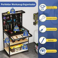 Northio Werkbank 81 x 41 cm 225 kg Tragkraft Arbeitstisch mit Lochwand & Schubladen & regalen Schwarz