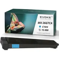 Evoke Toner-Kompatibilkartusche für den Sharp-Drucker MX36C MX-36GTCA, Cyan, 15.000 Seiten, kompatibel mit MX-2610N, MX-3110N, MX-3610N, MX-2640N und MX-3140N