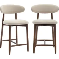 COLAMY 2er-Set moderne Barhocker mit bequemer Stoffpolsterung und Holzgestell, für Kücheninsel oder Bartheke, Beige