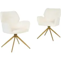 MODFU Drehbarer Esszimmerstuhl 2-teiliges Set Sessel Küchenstuhl mit Metallbeinen und Rückenlehne für Wohnzimmer oder Küche geeignet Cremeweiß