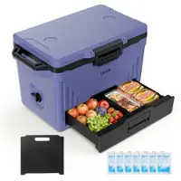 Vevor 47,32 L Passive Kühlbox Tragbare Isolierbox für Camping Outdoor Sport, Auslaufsicher, Hält 48 Stunden Kühl, Isolierte Kühlbox mit Eisbereich, Stabilem Griff und Getrennten Trocken- und Nasszonen