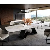 DELIFE Esstisch Edge Boot 200-300x120 cm Keramik Onyx Pearl W-Gestell Metall Schwarz ausziehbar
