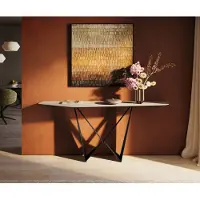 DELIFE Konsolentisch Edge Polygonal 180x50 cm Keramik Laminam Travertino Bianco Creme-Weiß Spios Metall Schwarz