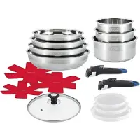 Arthur Martin AM3237 16-tlg. Edelstahl-Kochgeschirr-Set Induktion geeignet, 18/10, abnehmbare Griffe, Glas- & Dampf-/Dichtrückdichtende Deckel