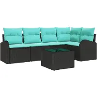 Syfax Gartensofa-set 6 stk. Schwarz und Türkis Poly-Rattan