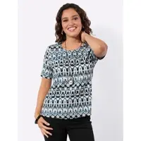 Casual Looks Kurzarmshirt "Kurzarm-Shirt", Damen, Gr. 42, blau (hellblau, marine, bedruckt), 95% Viskose, 5% Elasthan, gemustert, mehrfarbig, Shirts Kurzarmshirt