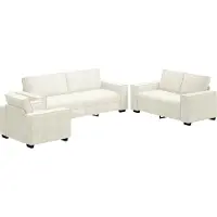 Syfax 3-tlg. Sofagarnitur mit Kissen Creme Samt